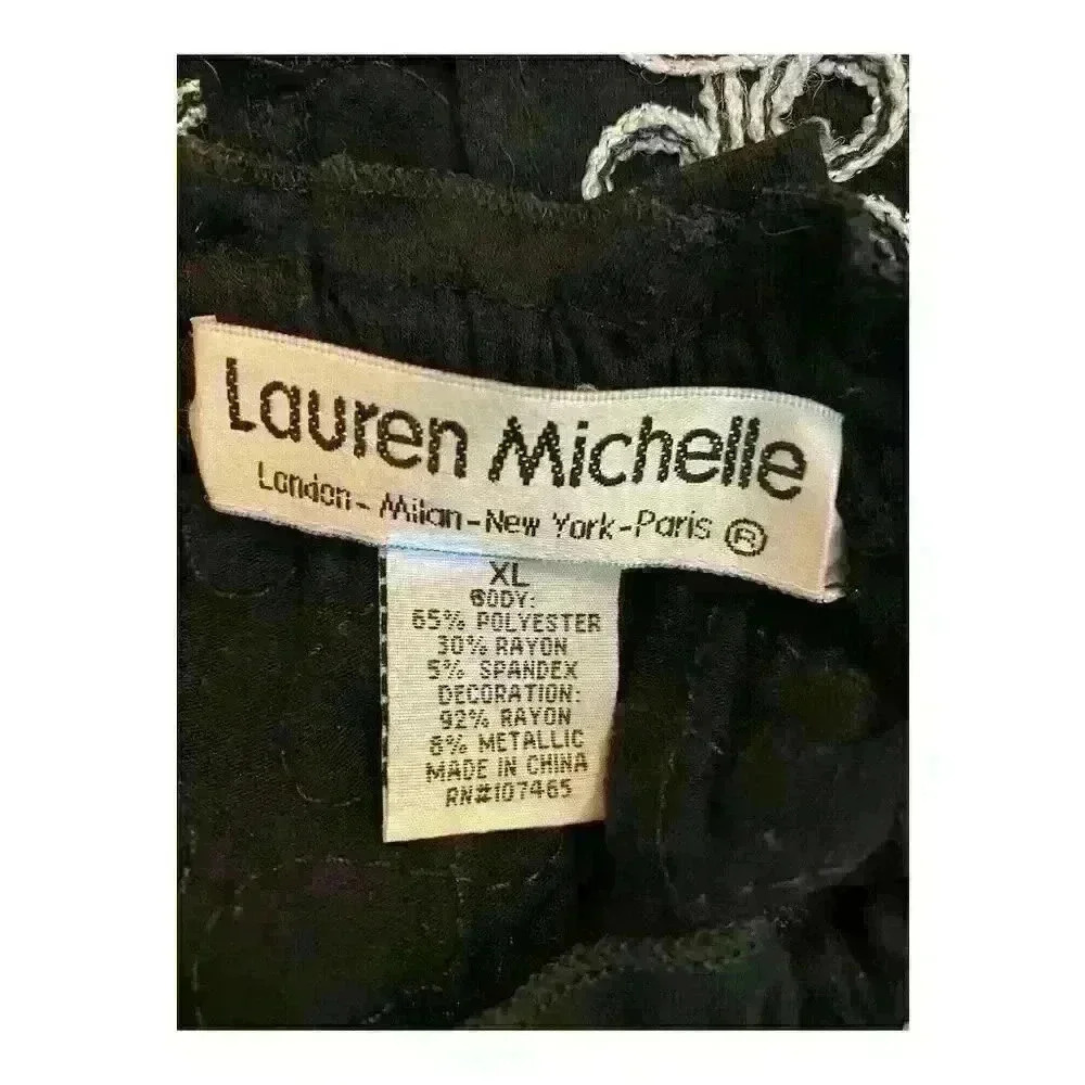 Lauren Michelle Women's XL Black Embroidered Peasant Blouse 3/4 Sleeve - Picture 3 of 5